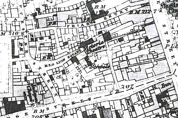 Map showing Victoria Theatre in 1876