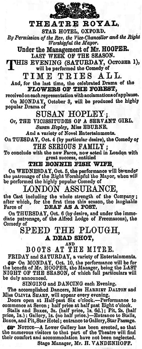 Theatre advert 1 Oct 1859