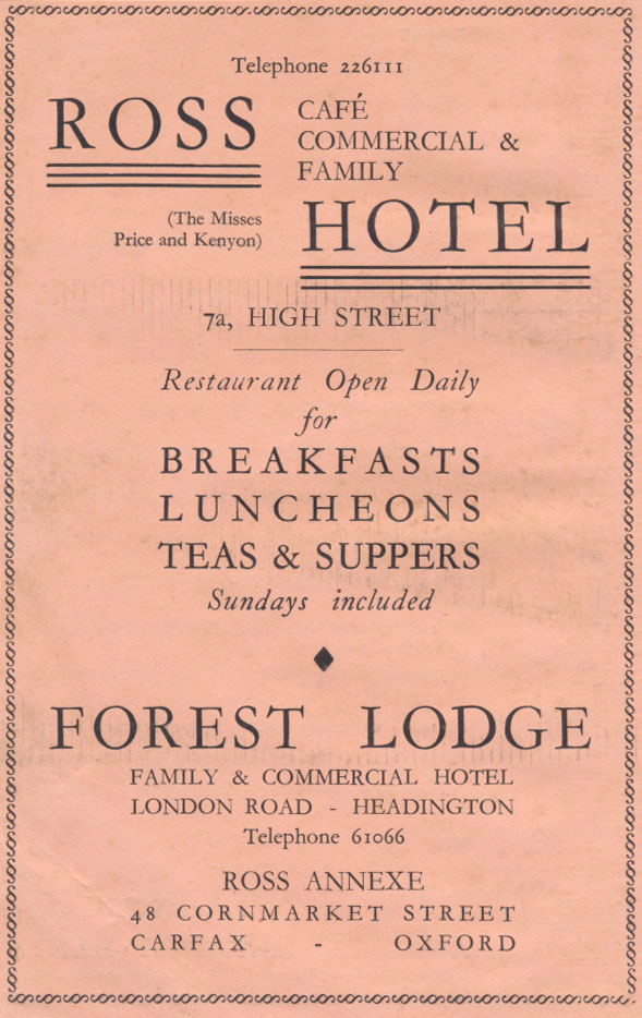 Advertisement for Ross Hotel