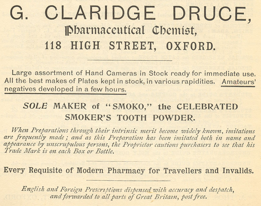 Advert for Druce's chemist's shop