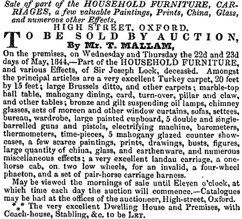 Sale of contents of Lock's house