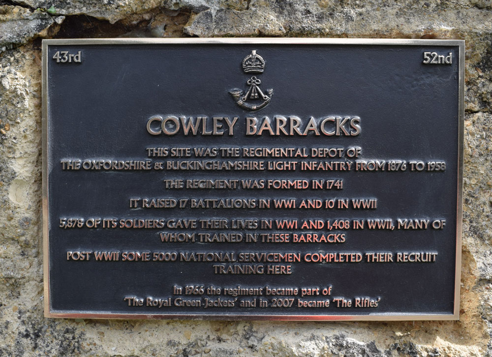 Plaque on wall of Barracks