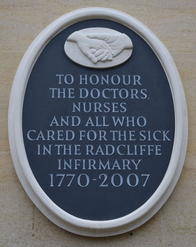 Plaque at Radcliffe Infirmary