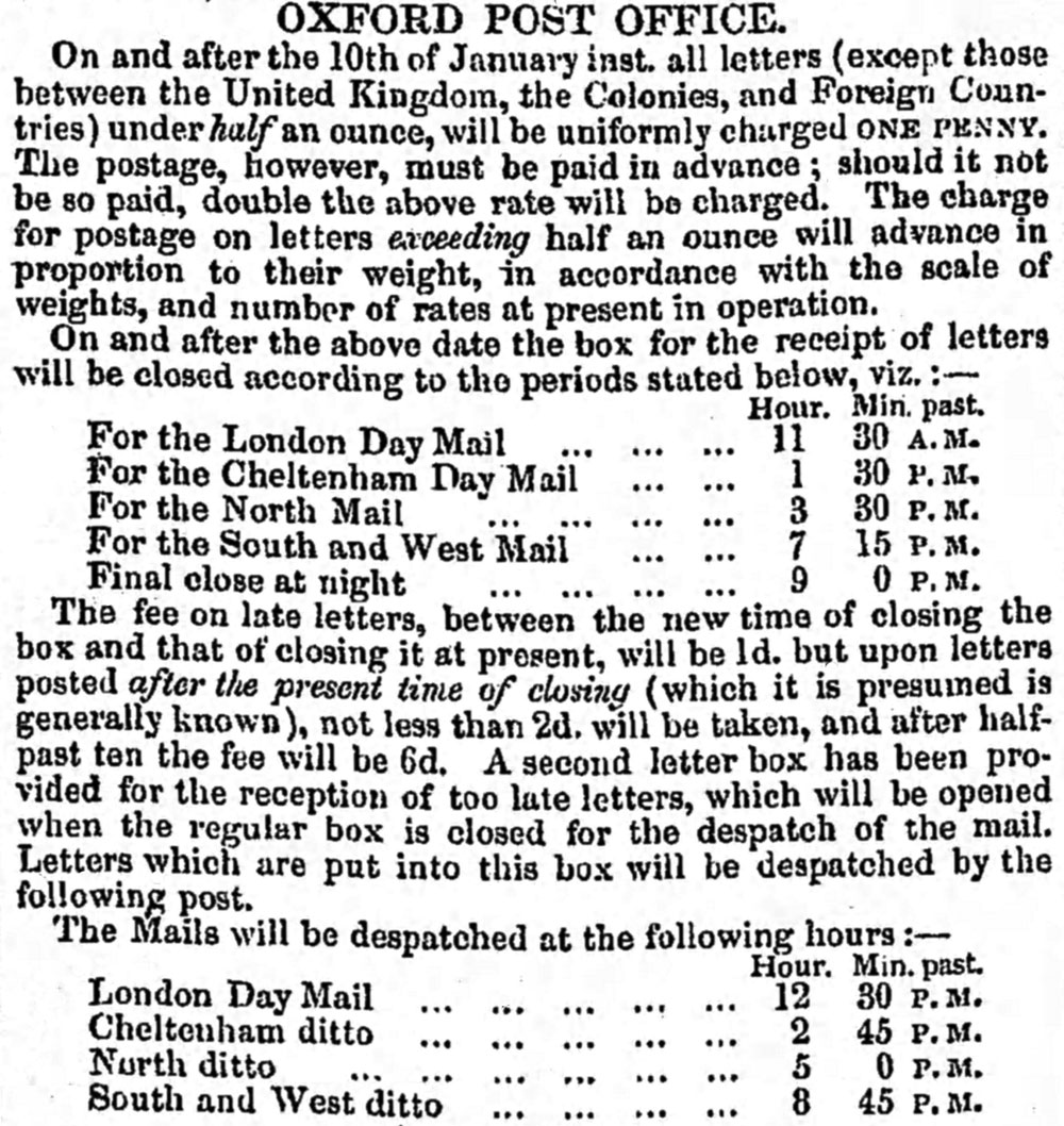 Penny Post described in JOJ of 11 January 1840