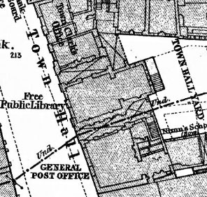 Post Office at Old Town Hall shown on 1876 street plan