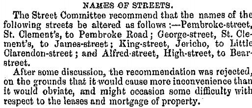 Proposal in 1861 to change street names