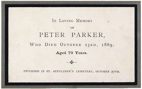 Peter Parker memorial card