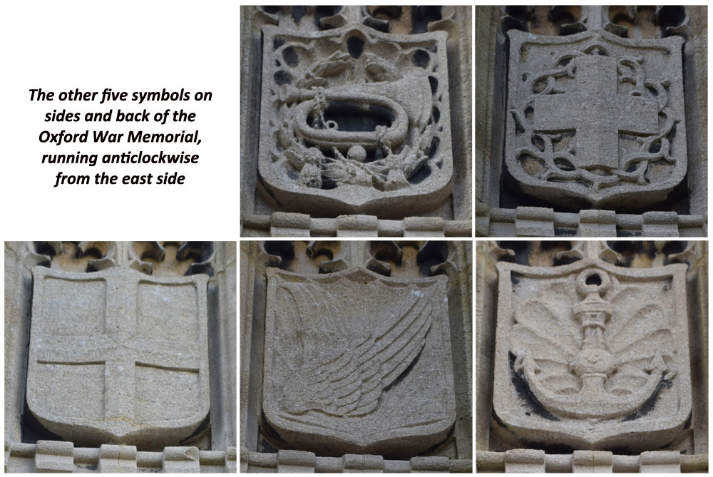Symbols on the back of Oxford's war memorial