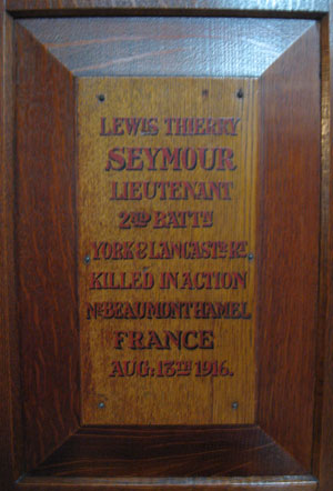 Plaque dedicated to Seymour in St Edward's School